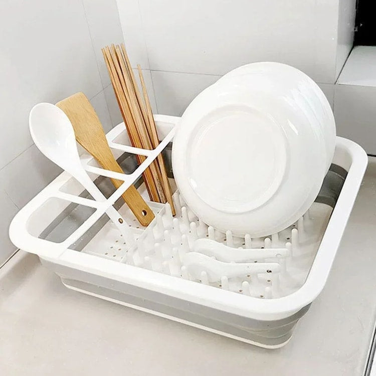 Collapsible Dish Drying Rack – Foldable Kitchen Drainer & Dinnerware Organizer for Camping and Home Use