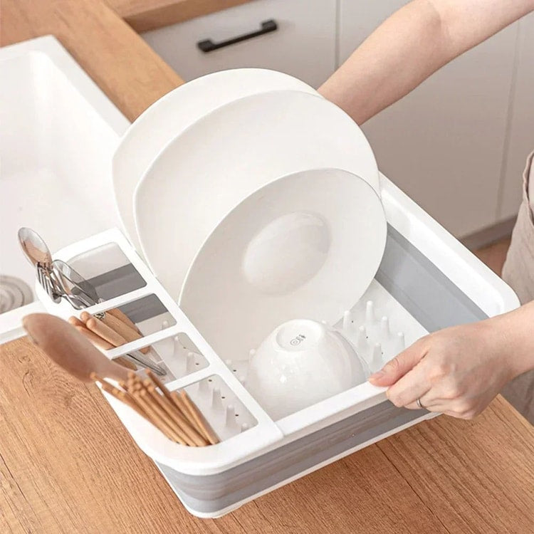 Collapsible Dish Drying Rack – Foldable Kitchen Drainer & Dinnerware Organizer for Camping and Home Use
