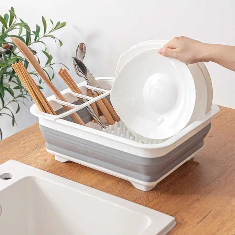 Collapsible Dish Drying Rack – Foldable Kitchen Drainer & Dinnerware Organizer for Camping and Home Use