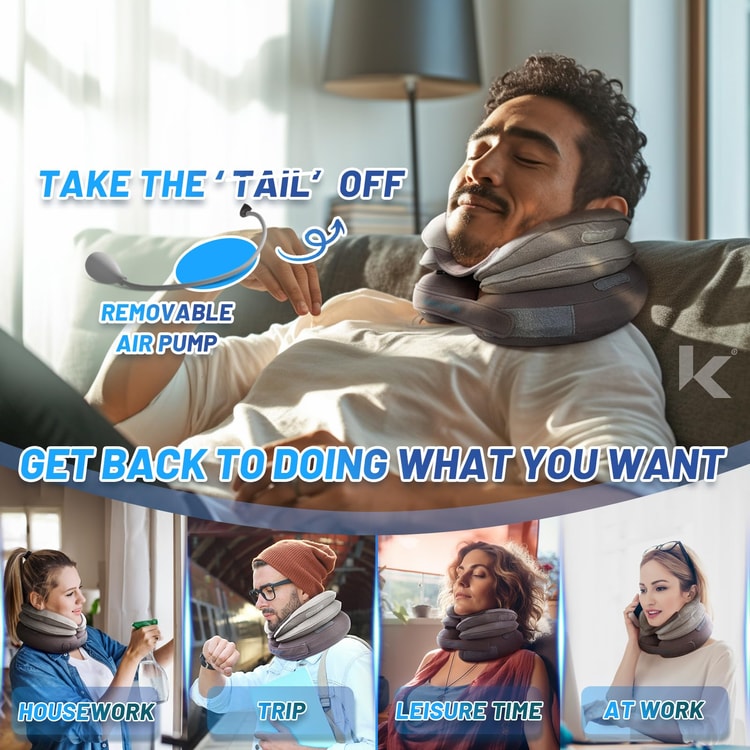 Cervical Neck Traction Device, Inflatable Neck Stretcher Pillow for Instant Neck Decompression, Home Neck Support Brace